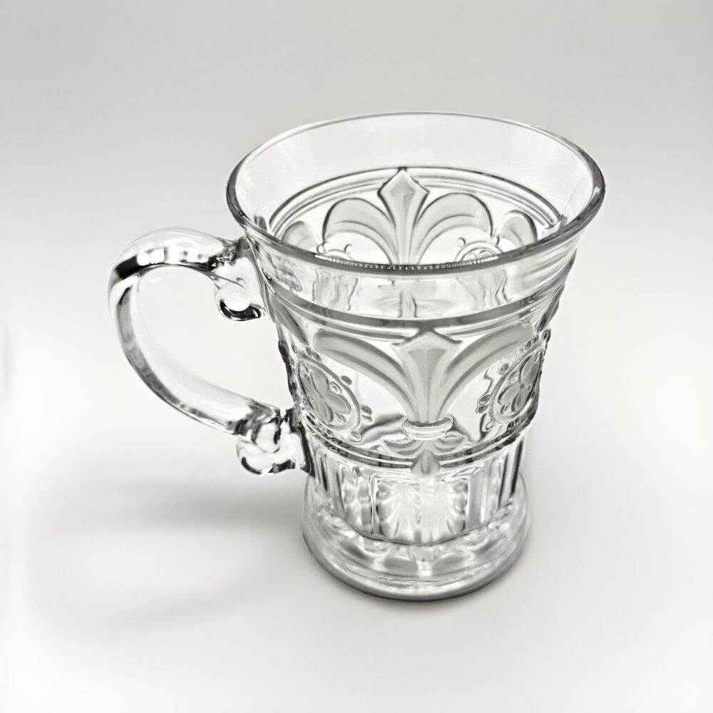 Cut Glass Fleur De Lis Frosted Mugs Set Of 4 EUC